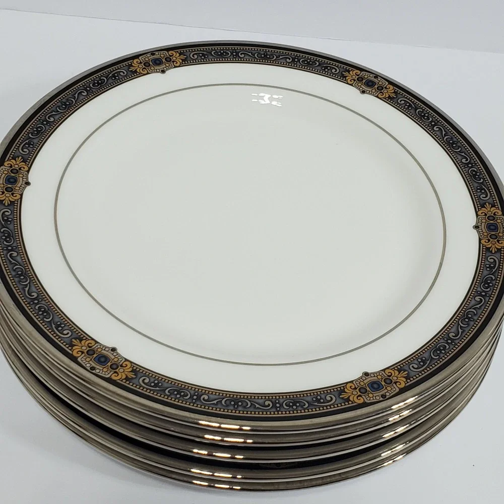 Lenox Vintage Jewel Bread Plate Set 5 White Black Classics Collection